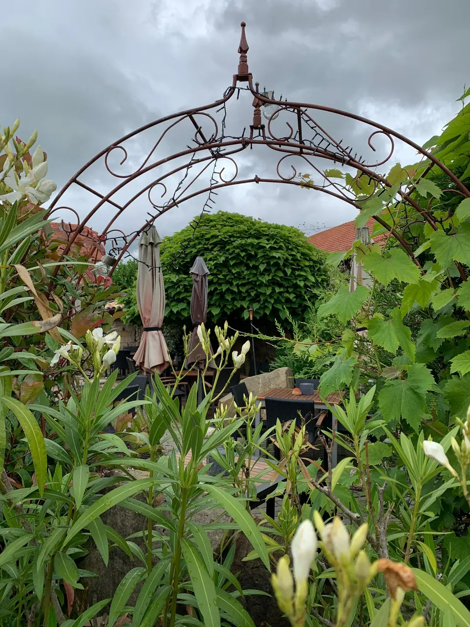 Rosenbogen aus Schmiedeeisen im Garten
