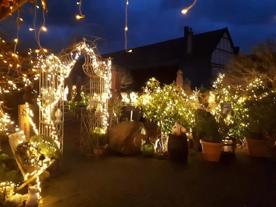 Lichterketten im Hof bei Nacht